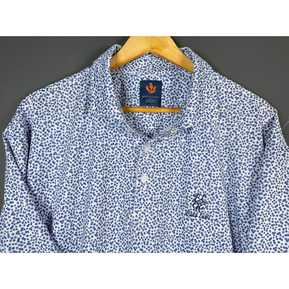 Donald Ross Sport Mens XL Blue White Floral East Lake Golf Atlanta Polo Shirt